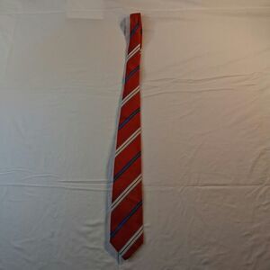 Holland & Sherry Savile Row London Red Striped Silk Tie Mens Blue Cream Woven